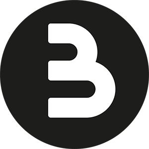 Logotyp Biking Dalarna, ett vitt B mot svart bakgrund.