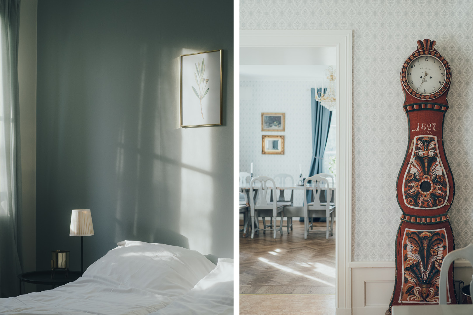 Kollage av rummen på Snöå Bruk.