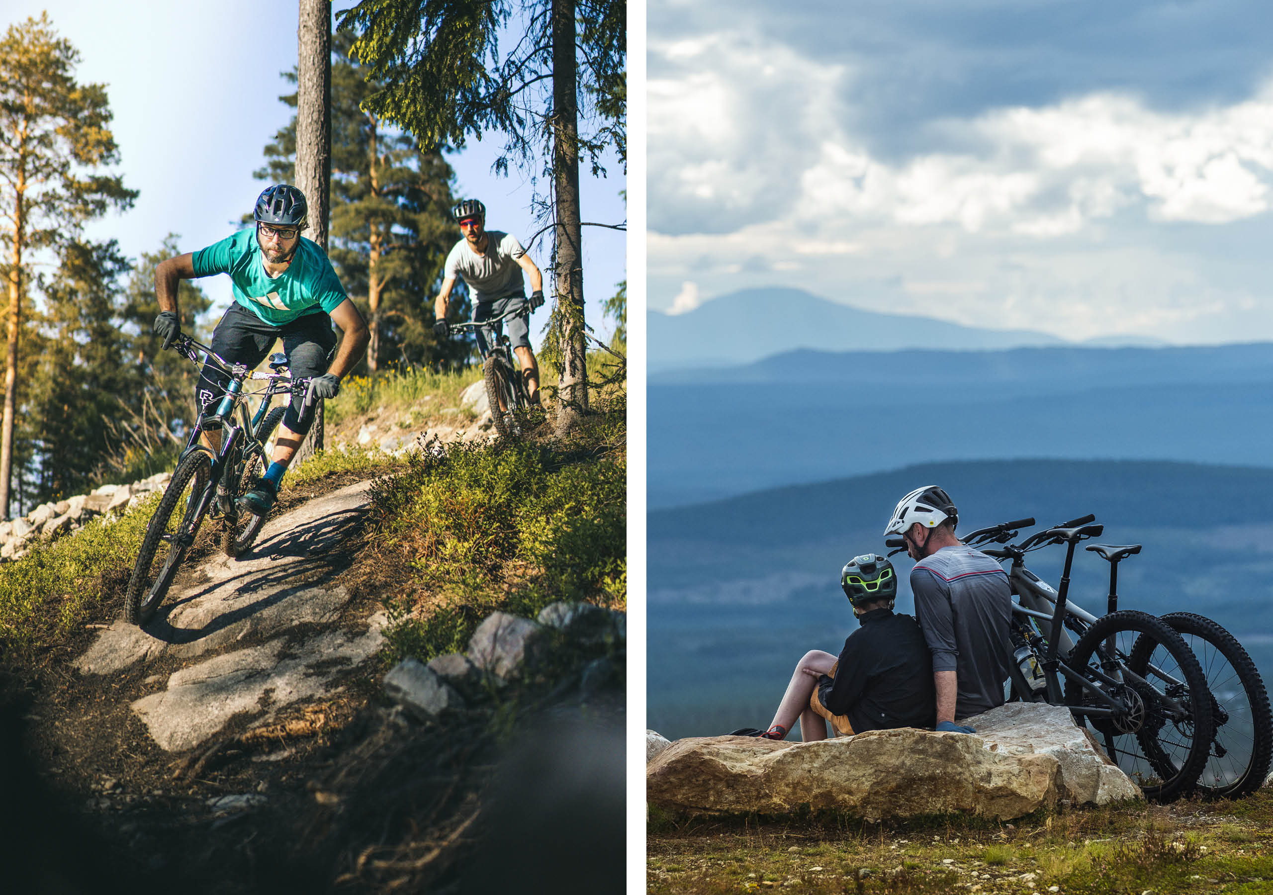 Mountainbikecyklister i bergsmiljö.
