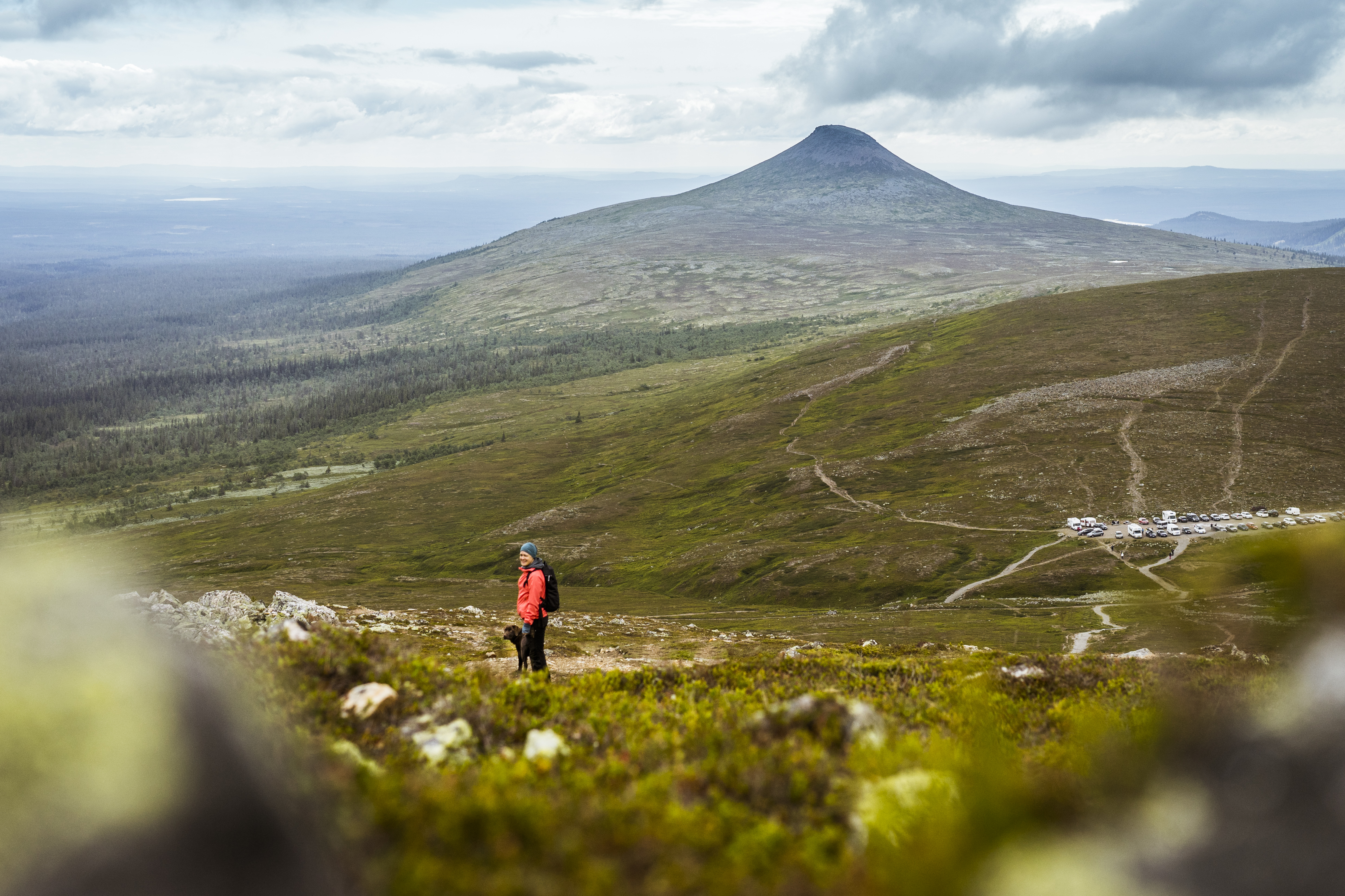 Kvinna med sin hund på Nipfjället.
