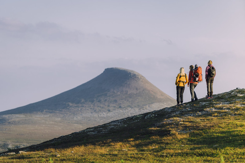 Vandrar som beundrar vyn över städjan.