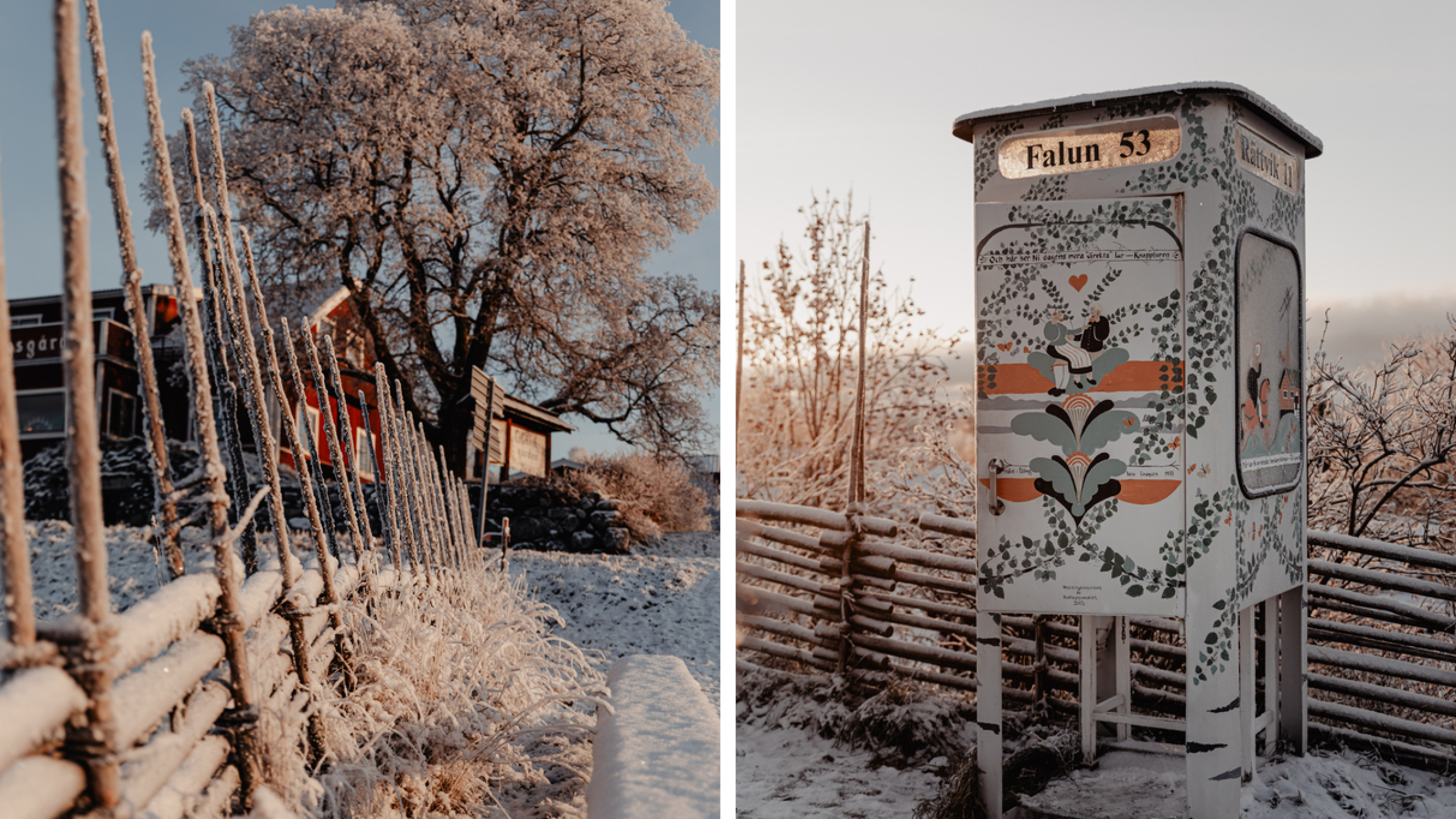 Kurbitsmålad telefonkiosk i Tällberg.