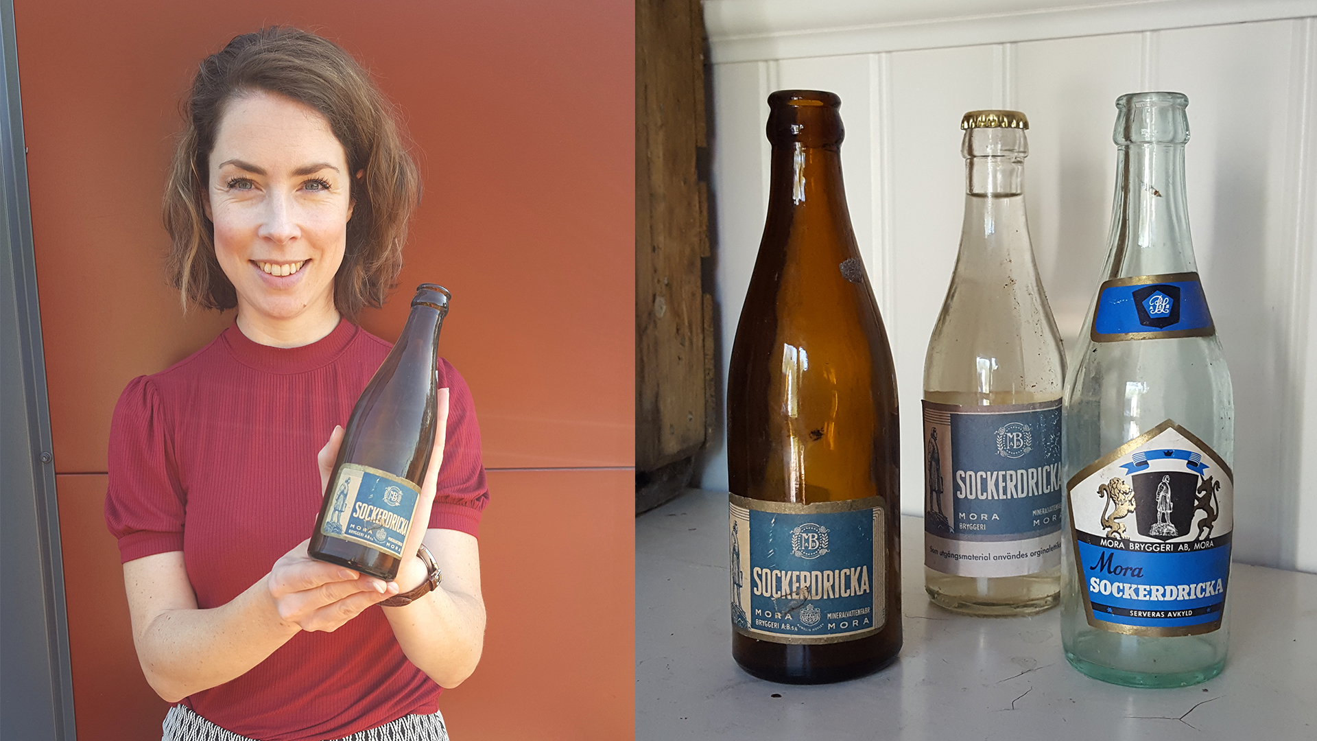 Gamla glasflaskor från Mora Sockerdricka.