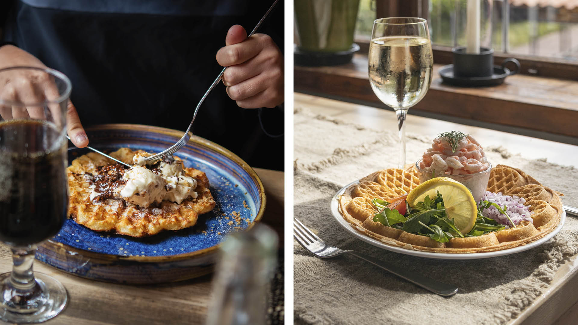 Bildkollage på våfflor.