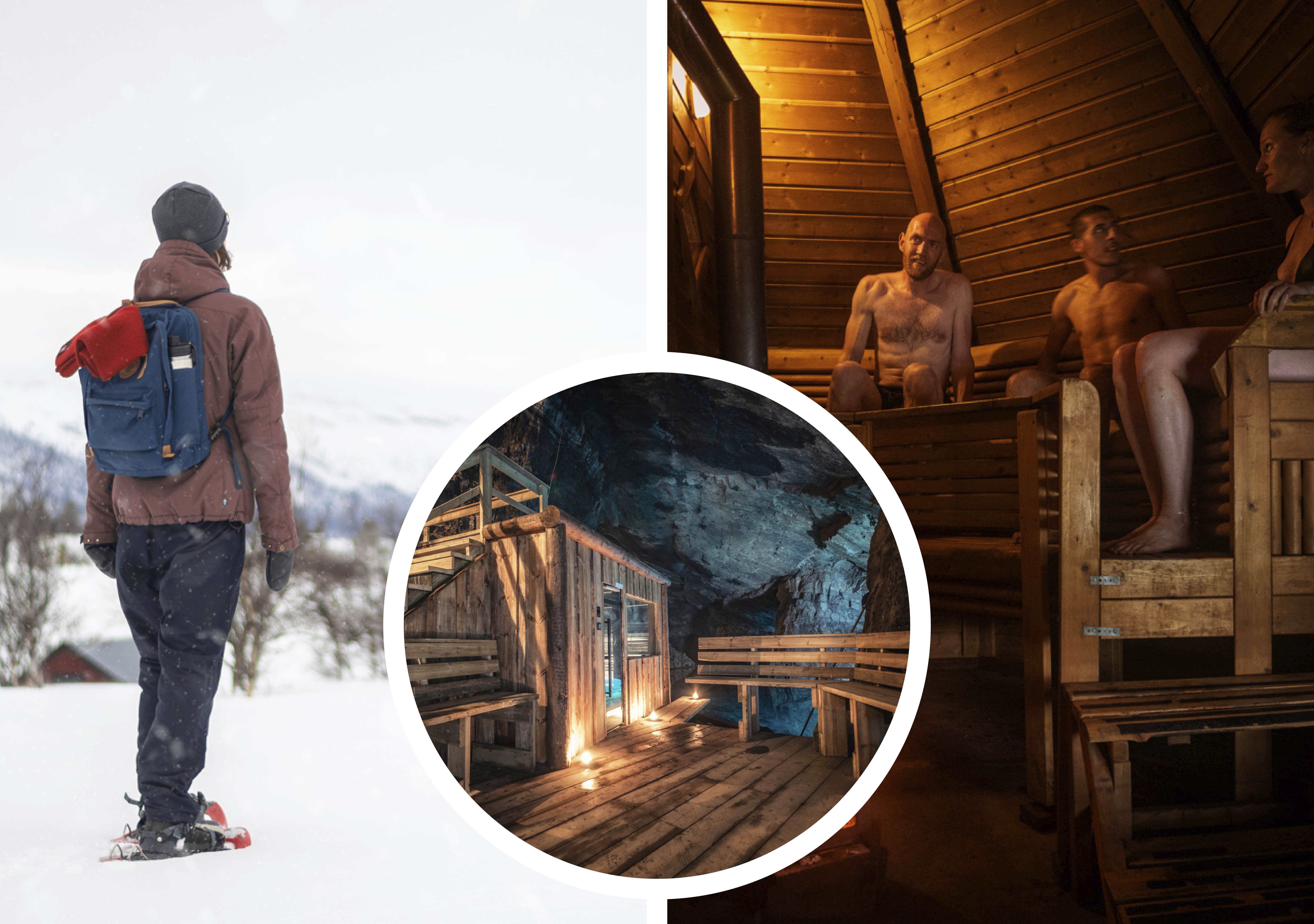 Connect with nature on snowshoes combined with Ice Bath and wood-fired sauna.