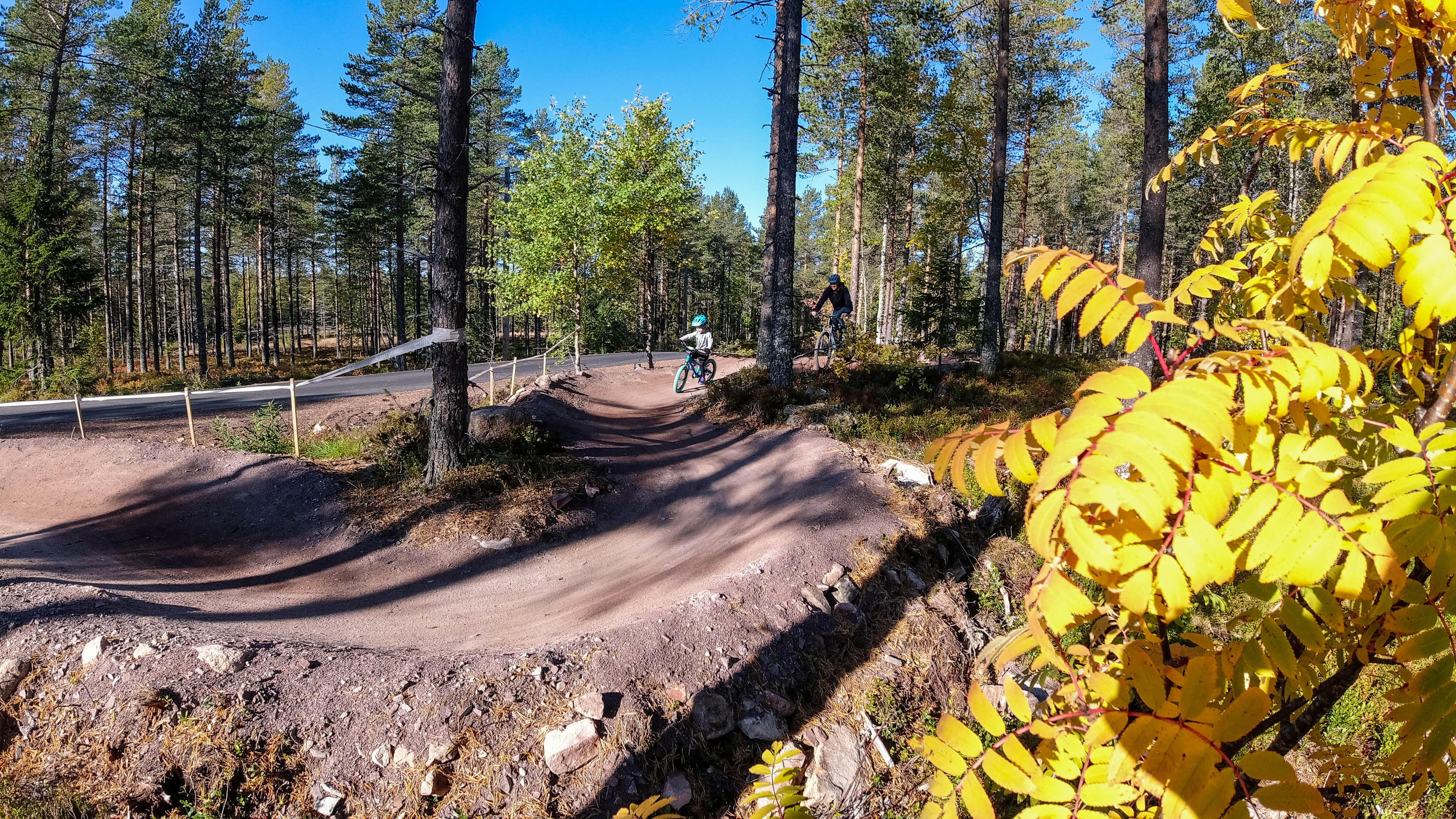Barn som cyklar längs Grönklitt Flowtrail.