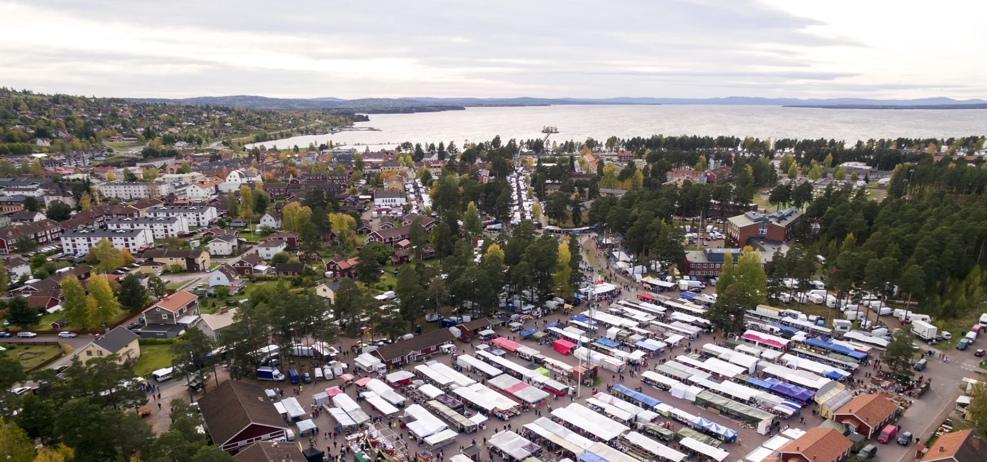 Flygbild över Rättviks marknad.