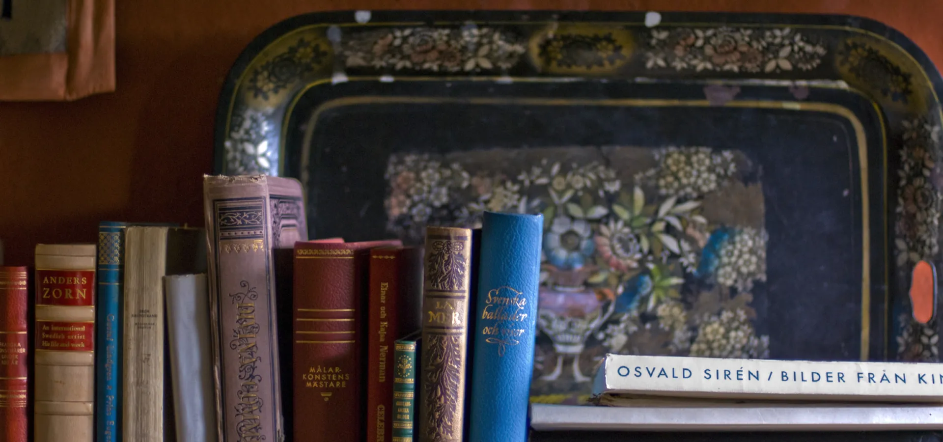 Böcker i en bokhylla.