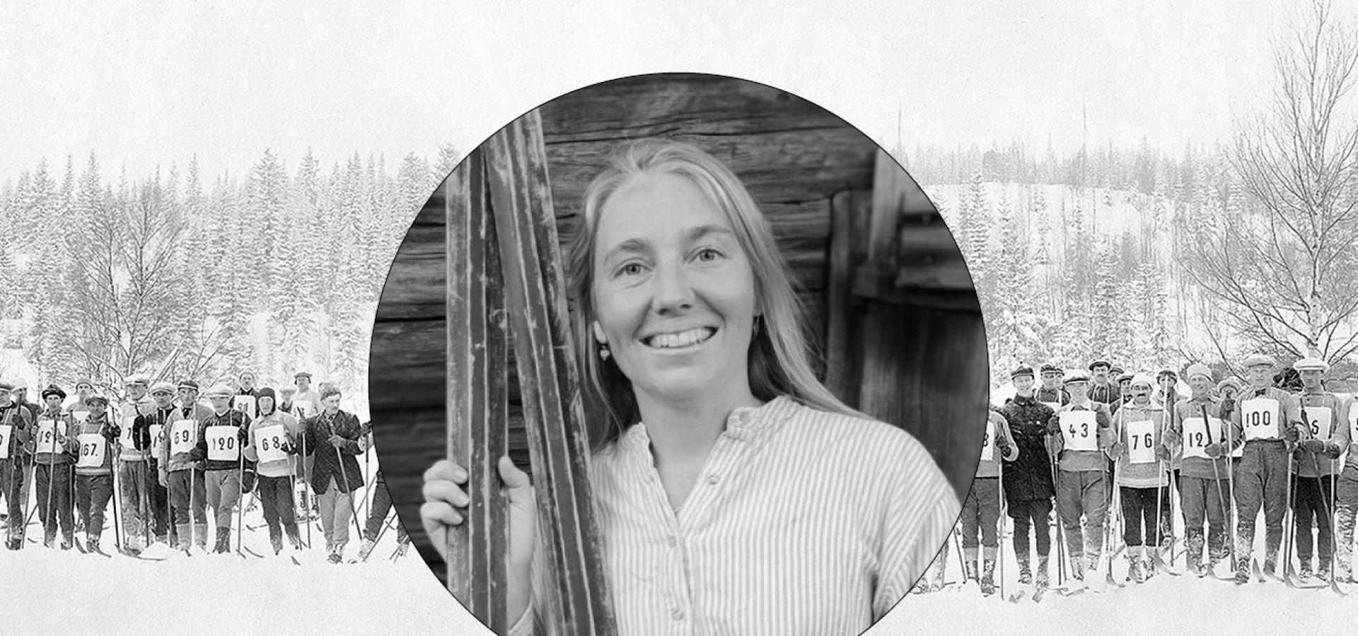 Emmalina Mattsson håller i träskidor, som behövs för Vasaloppets Jubileumsvasan.