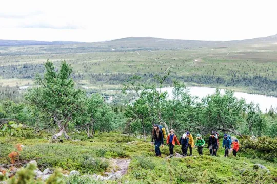 Människor som vandrar på fjäll.