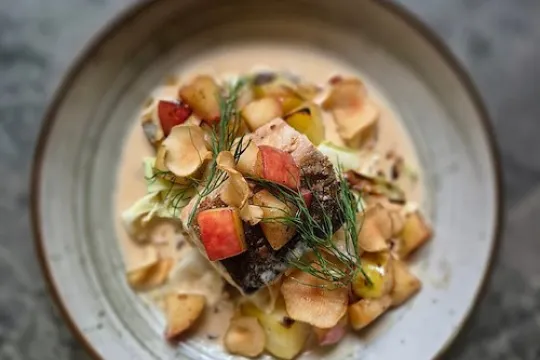 A plate of food on a table