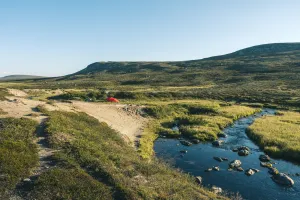 Vy över fjällen i Grövelsjön.