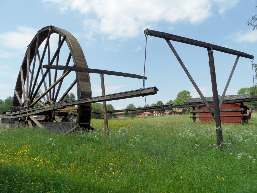 Old big wood wheel.
