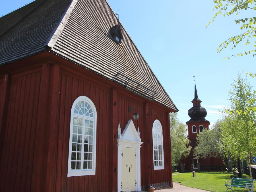 Red wooden church.