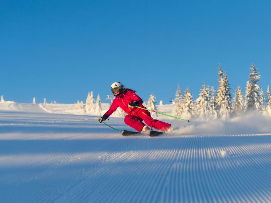 A skier on the slopes. 