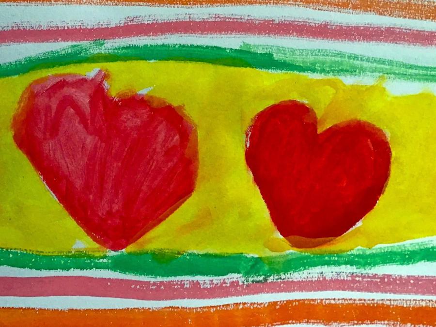 Konstverk som visar två röda hjärtan.