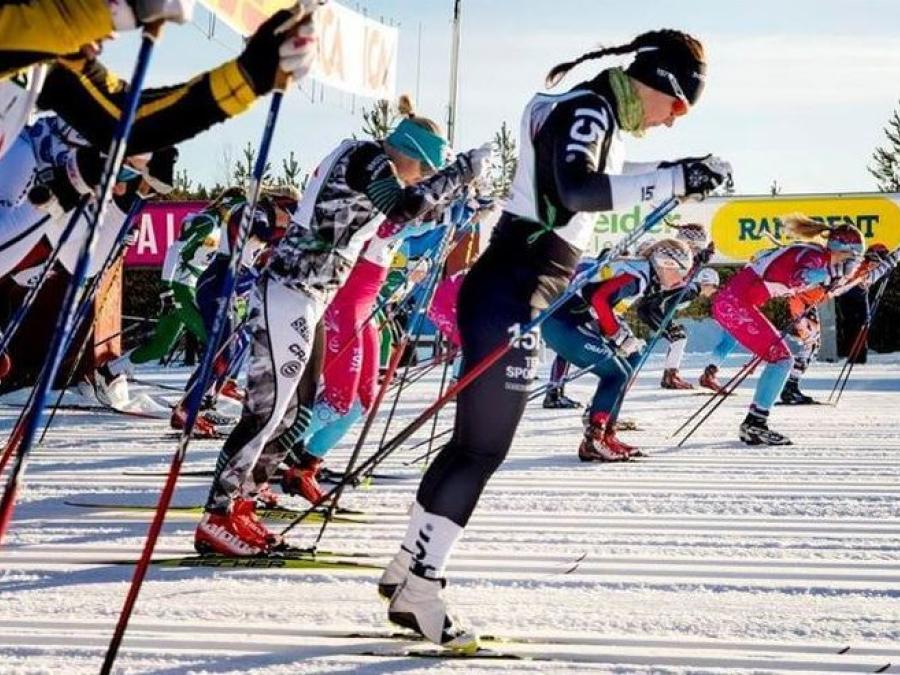 Ladies skiing.
