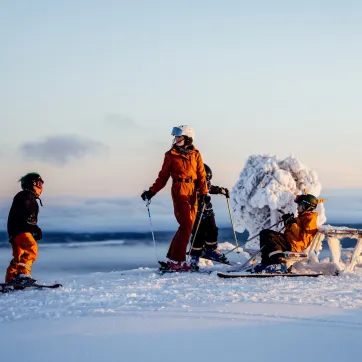 A family with alpine ski's.
