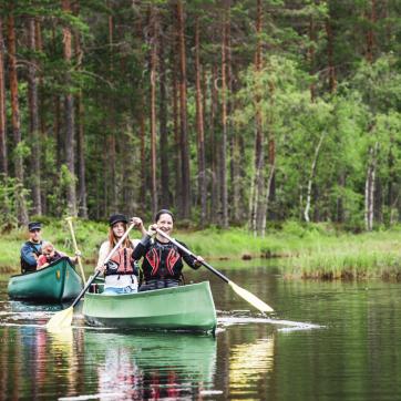 Canoes on a lake outside Leksand.