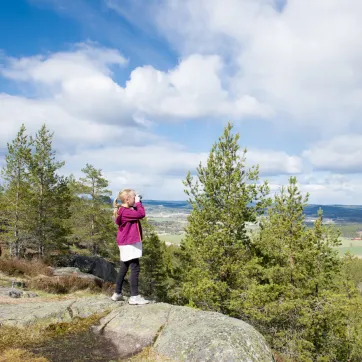 Flicka tittar på utsikten från Bispbergs Klack.