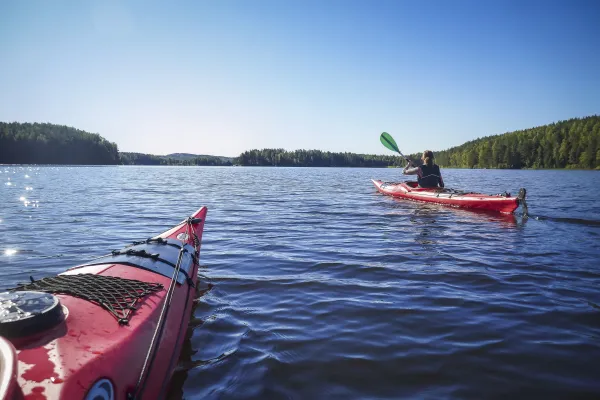 Two canoes in a lake.