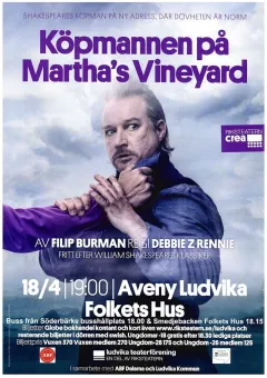 Affisch, en man med skrämd blick, en hand som håller om mannens krage, text om evenemanget.