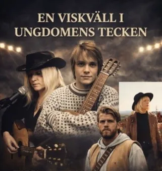 Omslagsbild med tre personer med gitarrer, scenljus och rökig bakgrund samt svensk text högst upp..
