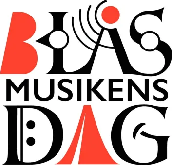 Minimalistisk abstrakt bild med orange former på svart bakgrund: en rund punkt, en B-lik form och en triangelform..