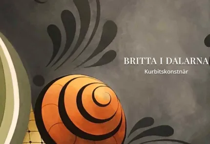 Affisch med orange snäckform och svarta dekorativa bladformer på grå bakgrund samt vit text till höger..