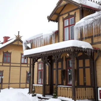 Exteriör på Rommehedslägret  i vintertid.