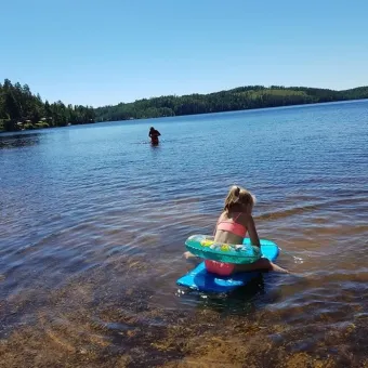  Girl bathing in the lake.