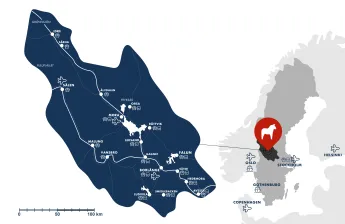 Map over Dalarna.