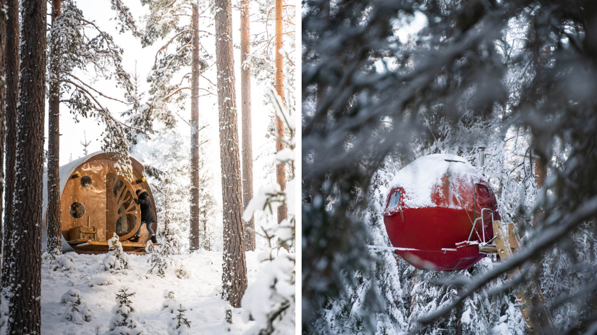 Träkojorna Oddis Öga och Supermåne, på Näsets Marcusgård i Furudal.